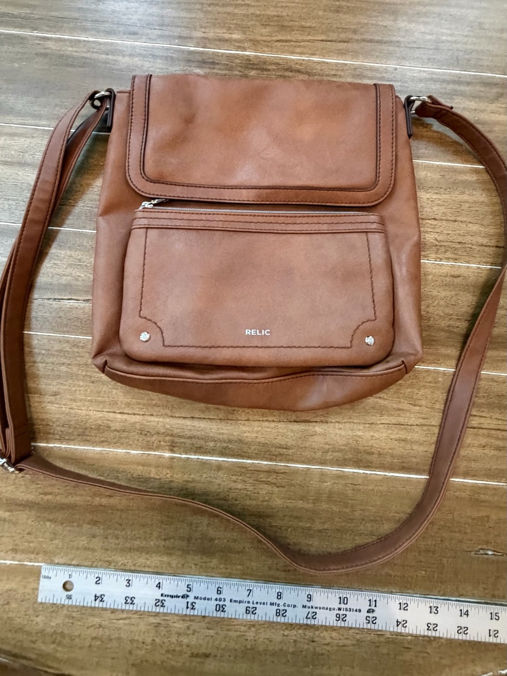 Relic Brown Crossbody Bag with Front Zip Pocket